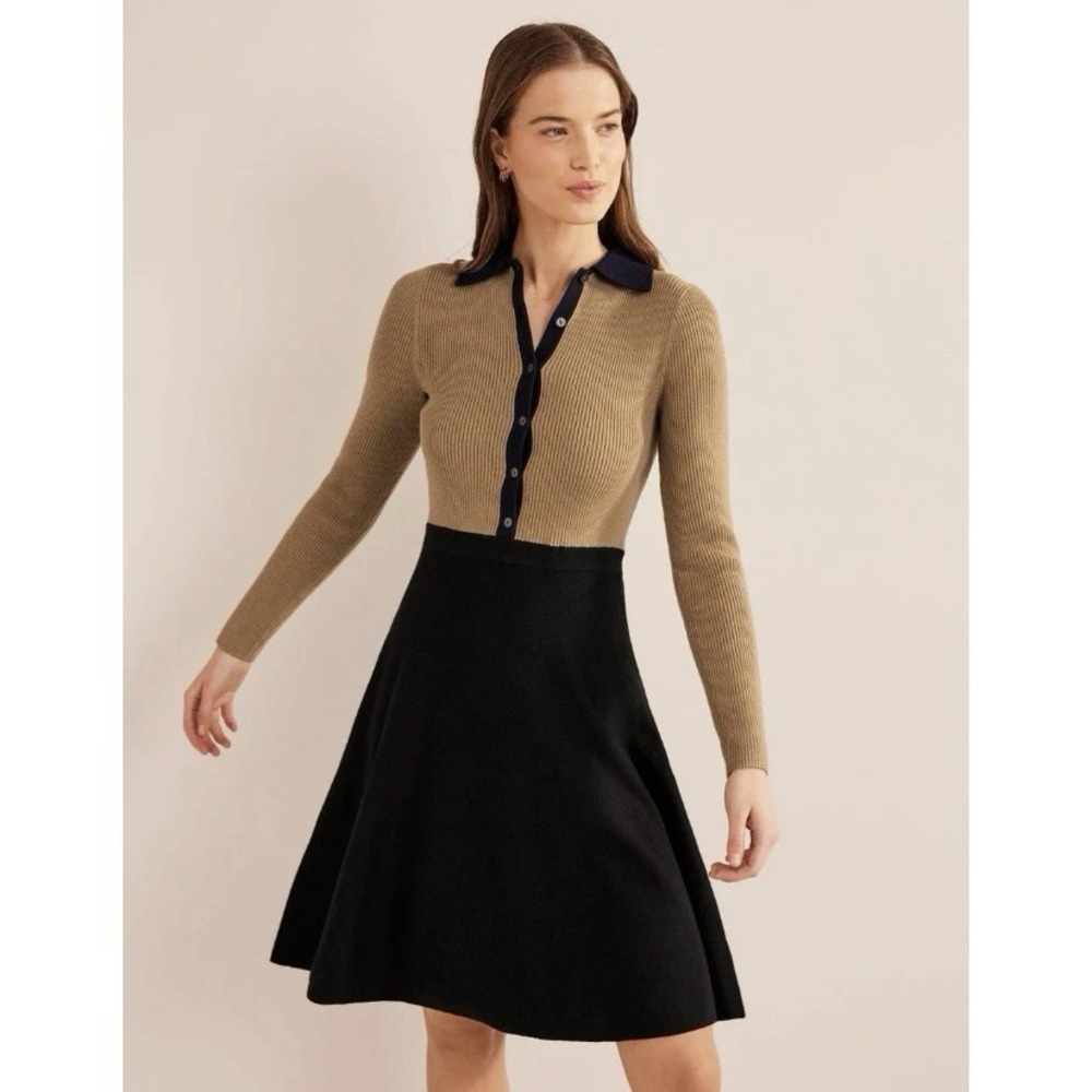 Boden Tan and Black Long Sleeve Dress